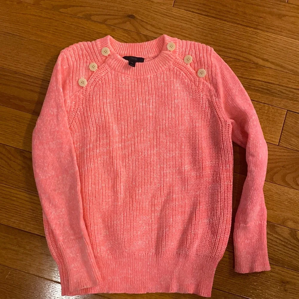 J. Crew Cute Hot Pink Crewneck Sweater with Shoulder Buttons